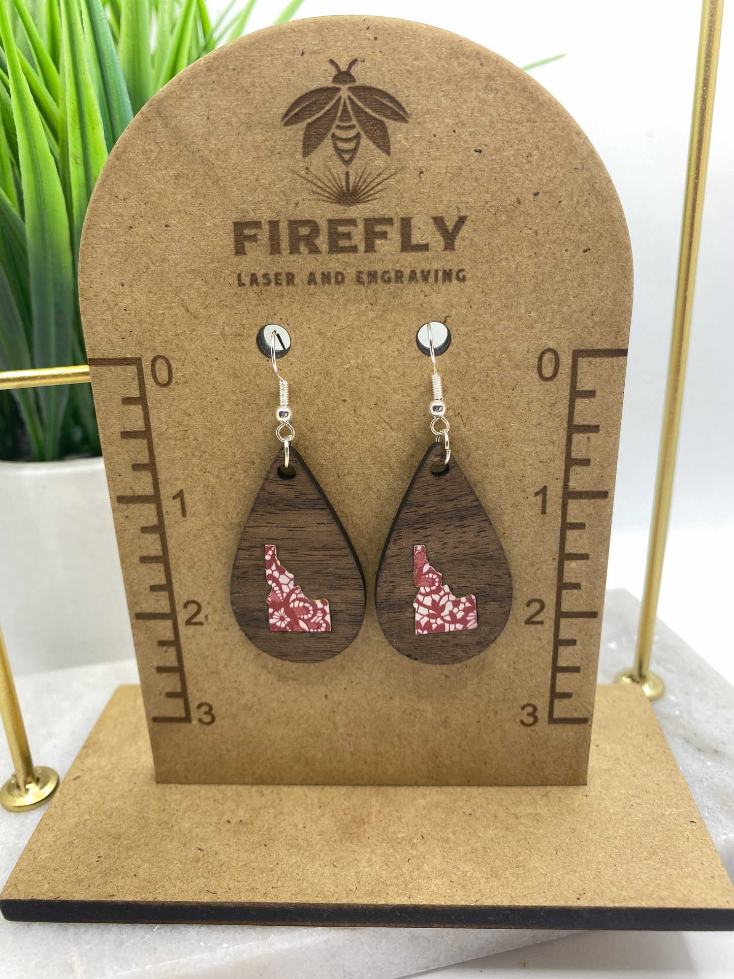 Wood Idaho Inlay Earrings.