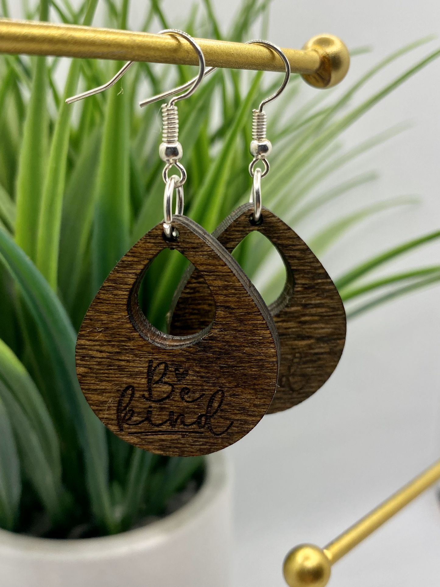 Be Kind Small Hoop Wood Earrings.