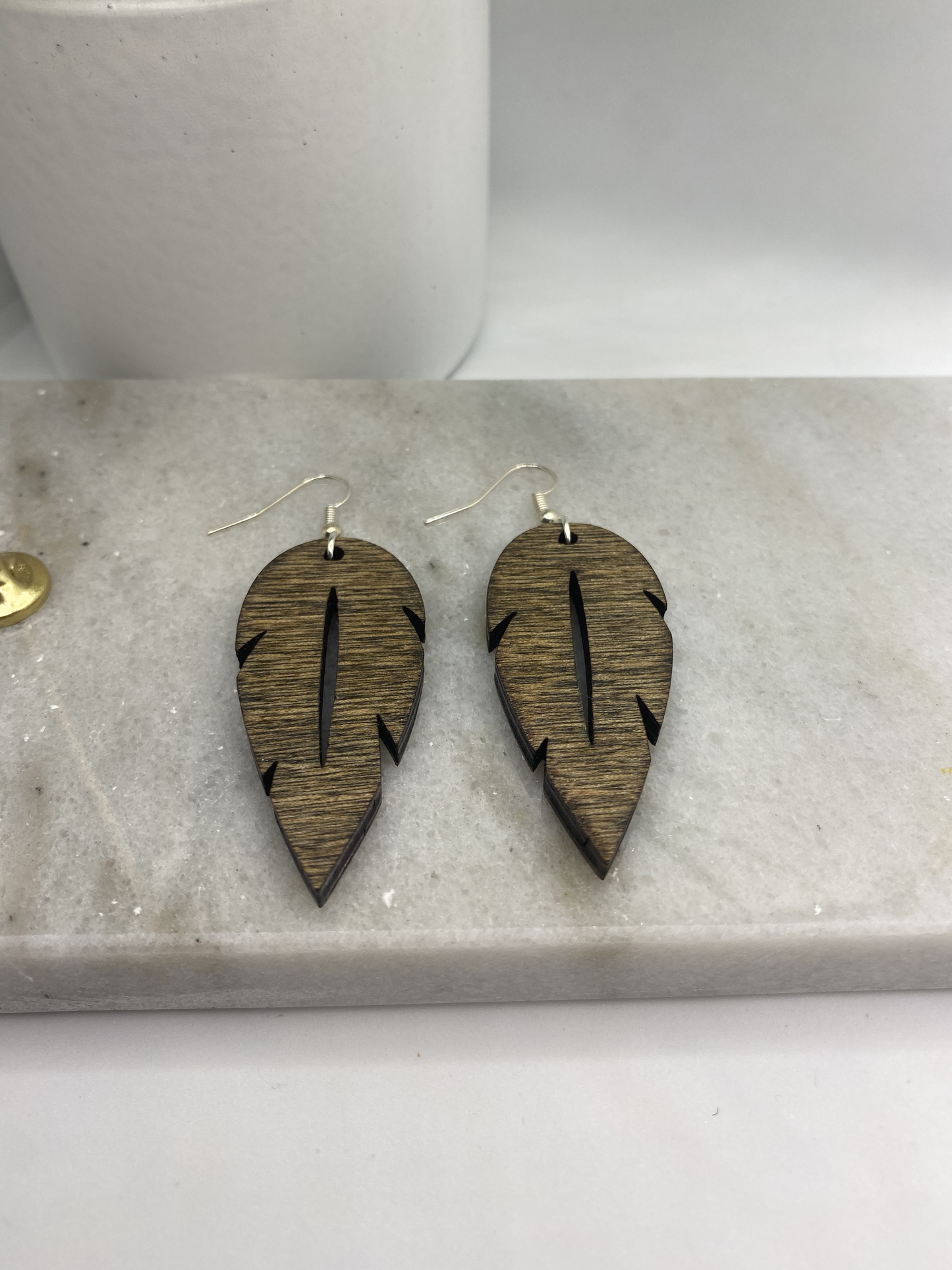 Feather Wood Earrings.