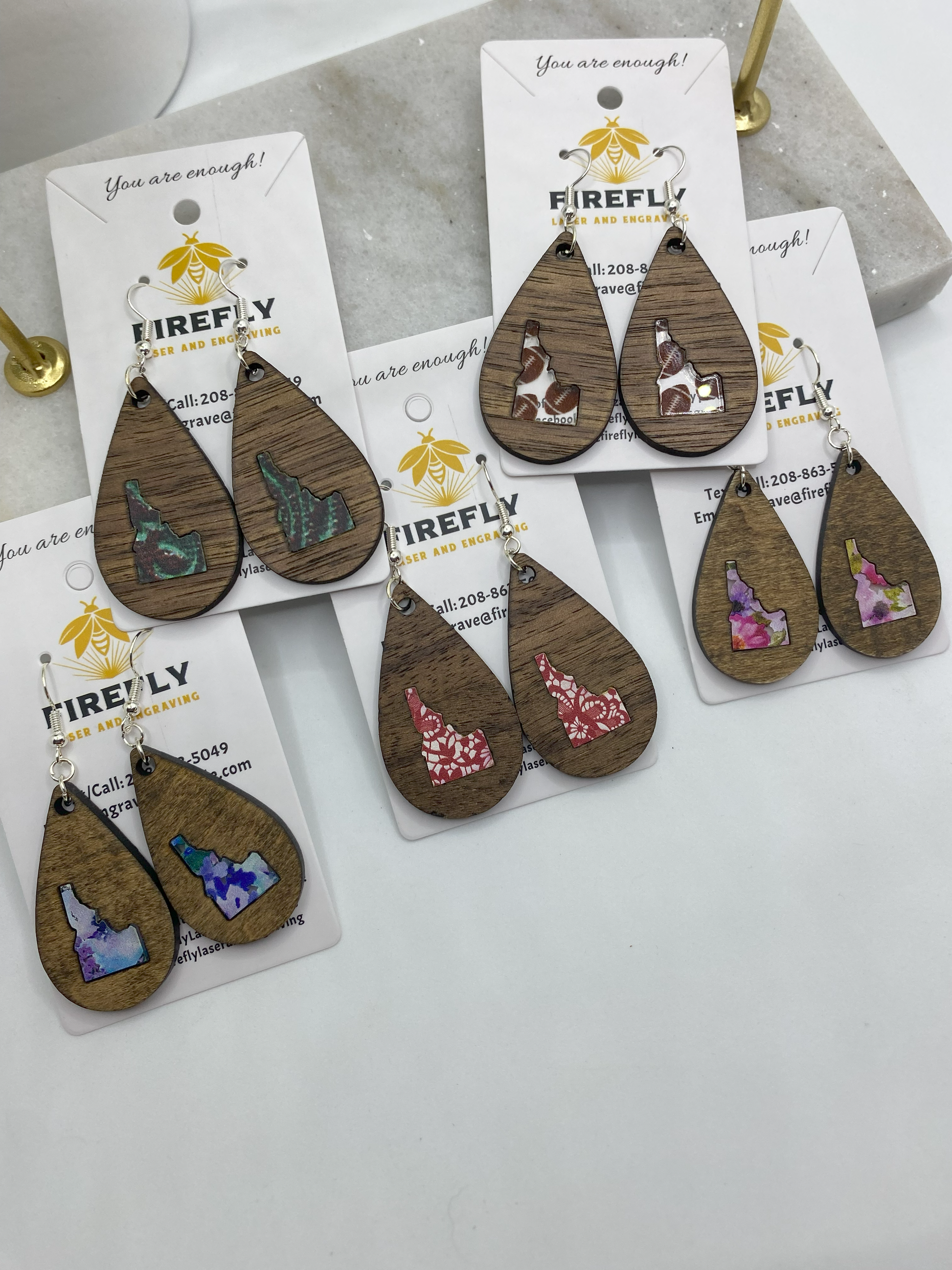 Wood Idaho Inlay Earrings.