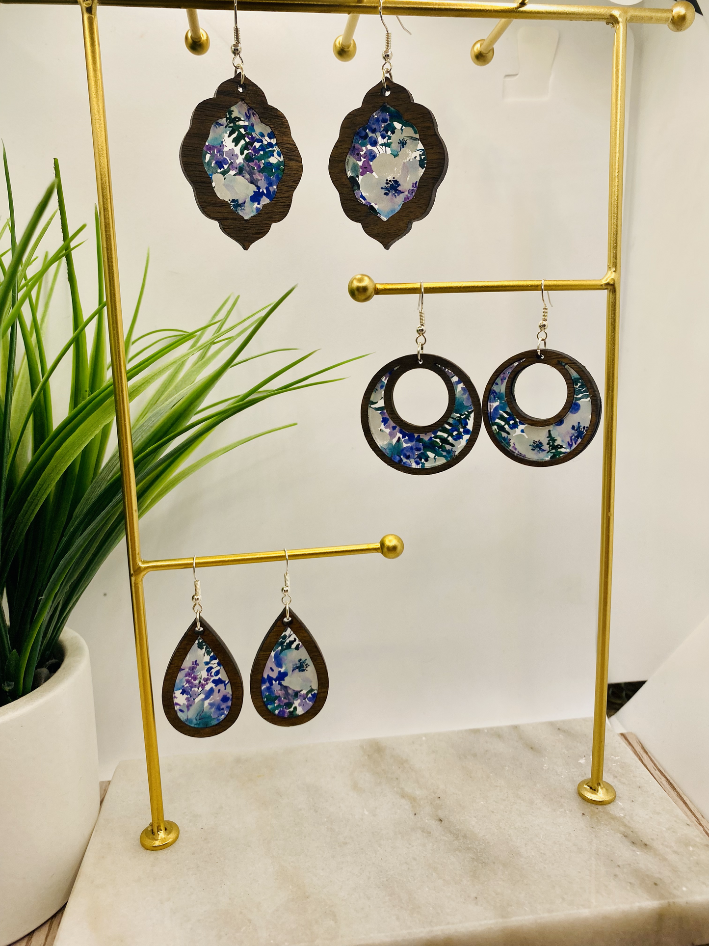 Blue and White Floral earrings-Round/Boho/Teardrop