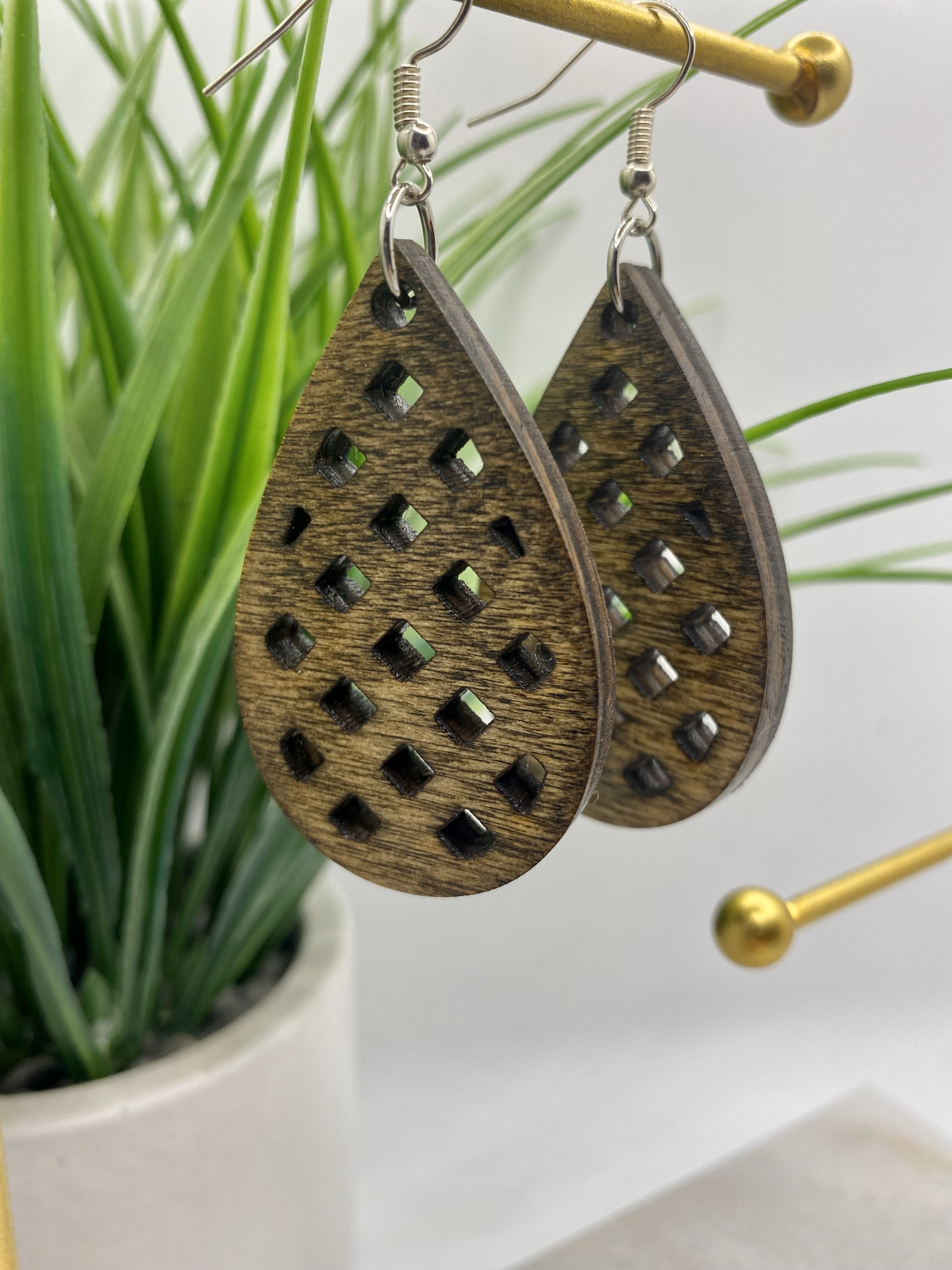 Checkered Wood Earrings.
